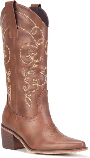 Wide Calf Cowboy Boots for Women Embroidered Cowgirl Boots Mid Calf Women's Western Cowboy Boots Fashion Pointy Toe Cowgirl Boots Pull on