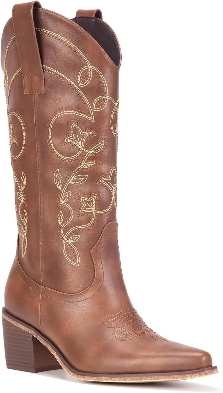 Wide Calf Cowboy Boots for Women Embroidered Cowgirl Boots Mid Calf Women's Western Cowboy Boots Fashion Pointy Toe Cowgirl Boots Pull on
