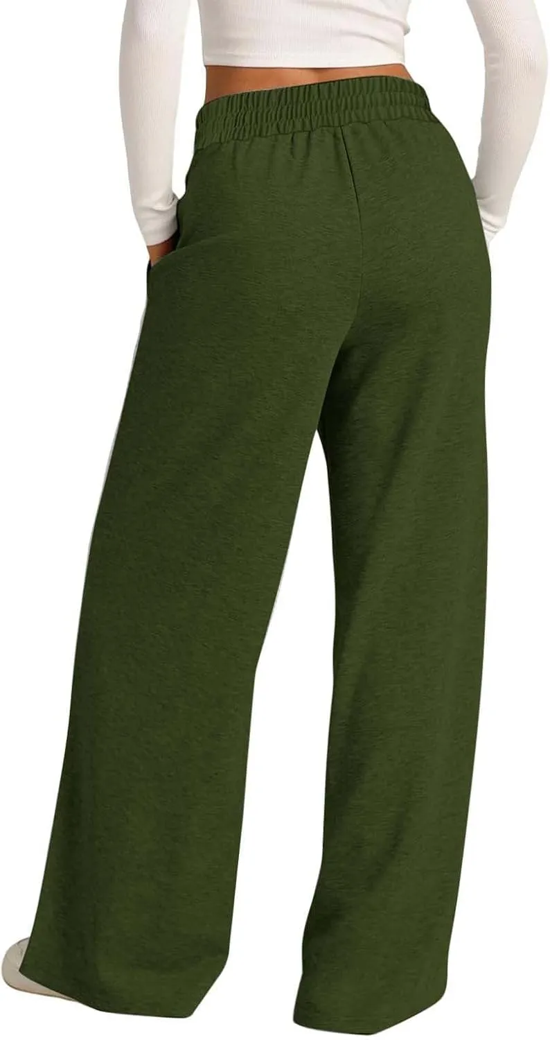 Wide Leg Sweatpants Women High Waisted Drawstring Yoga Casual Lounge Sweat Pants with Pockets