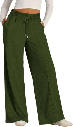 Wide Leg Sweatpants Women High Waisted Drawstring Yoga Casual Lounge Sweat Pants with Pockets
