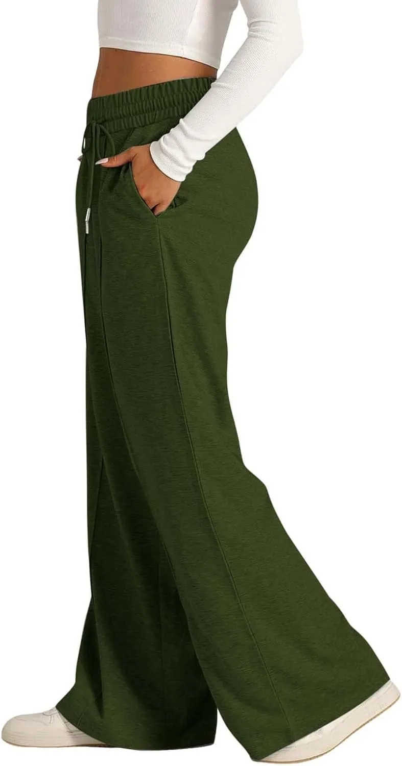 Wide Leg Sweatpants Women High Waisted Drawstring Yoga Casual Lounge Sweat Pants with Pockets