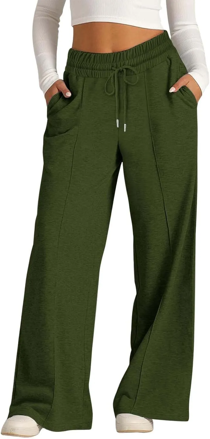 Wide Leg Sweatpants Women High Waisted Drawstring Yoga Casual Lounge Sweat Pants with Pockets