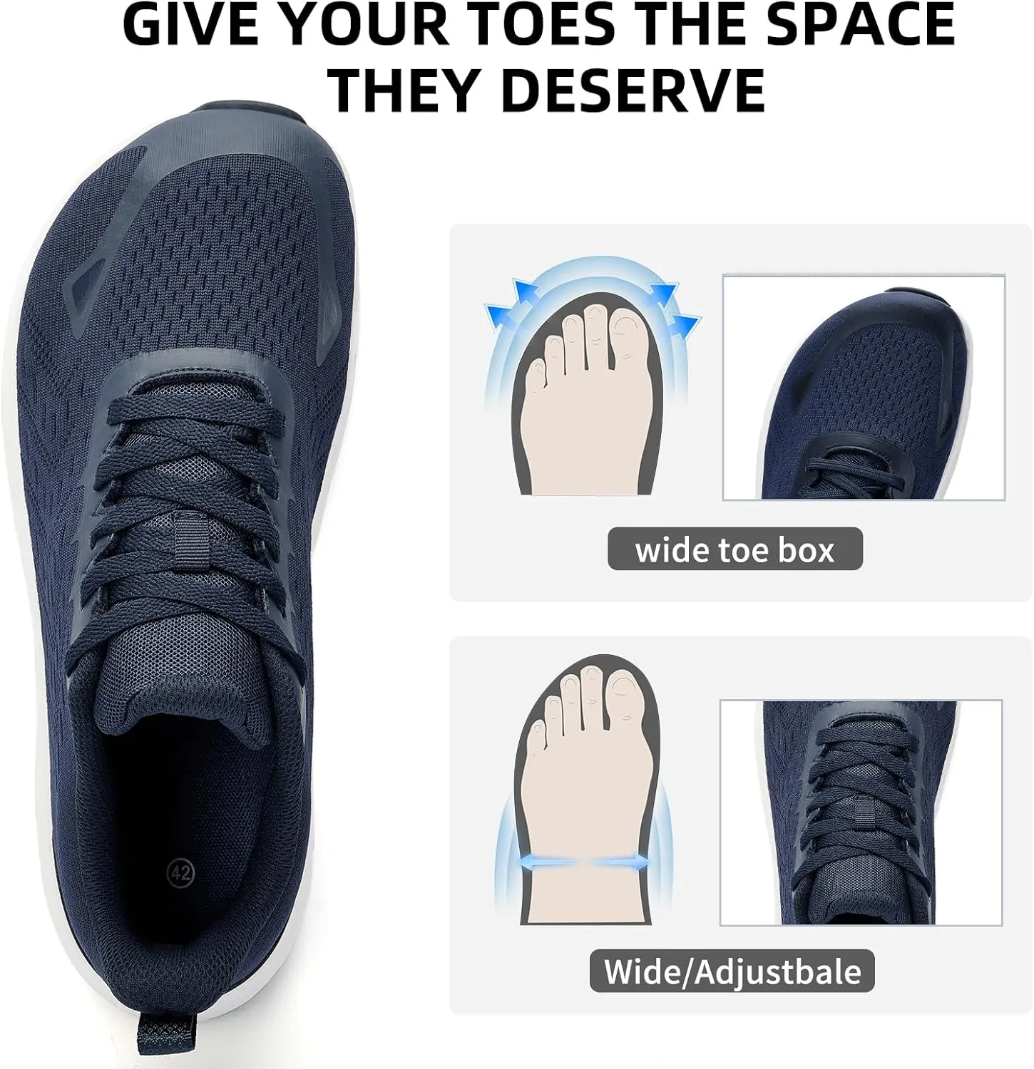 Wide Toe Box Shoes for Men - Wide Width Walking Shoes Comfortable Athletic Running Tennis Jogging Workout Gym Sneakers for Swelling Bunion Plantar Fasciitis Feet Non-Slip Rubber Sole