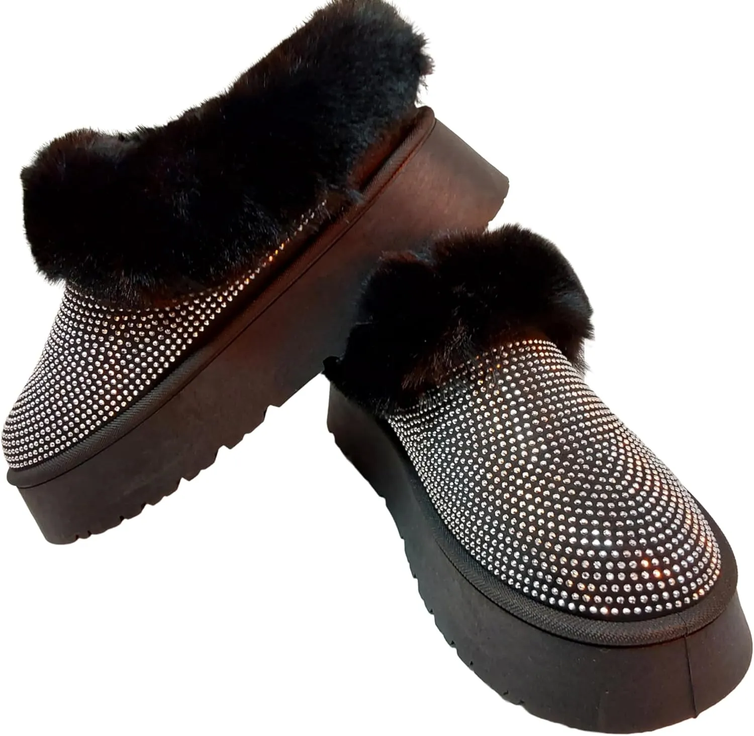 Wild Diva Women's Oaklee-04A Embellished Faux Fur Platform Booties