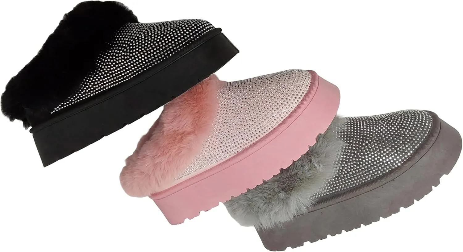 Wild Diva Women's Oaklee-04A Embellished Faux Fur Platform Booties