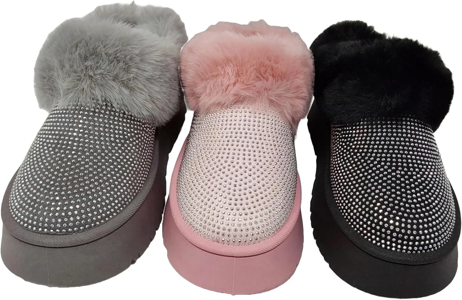 Wild Diva Women's Oaklee-04A Embellished Faux Fur Platform Booties