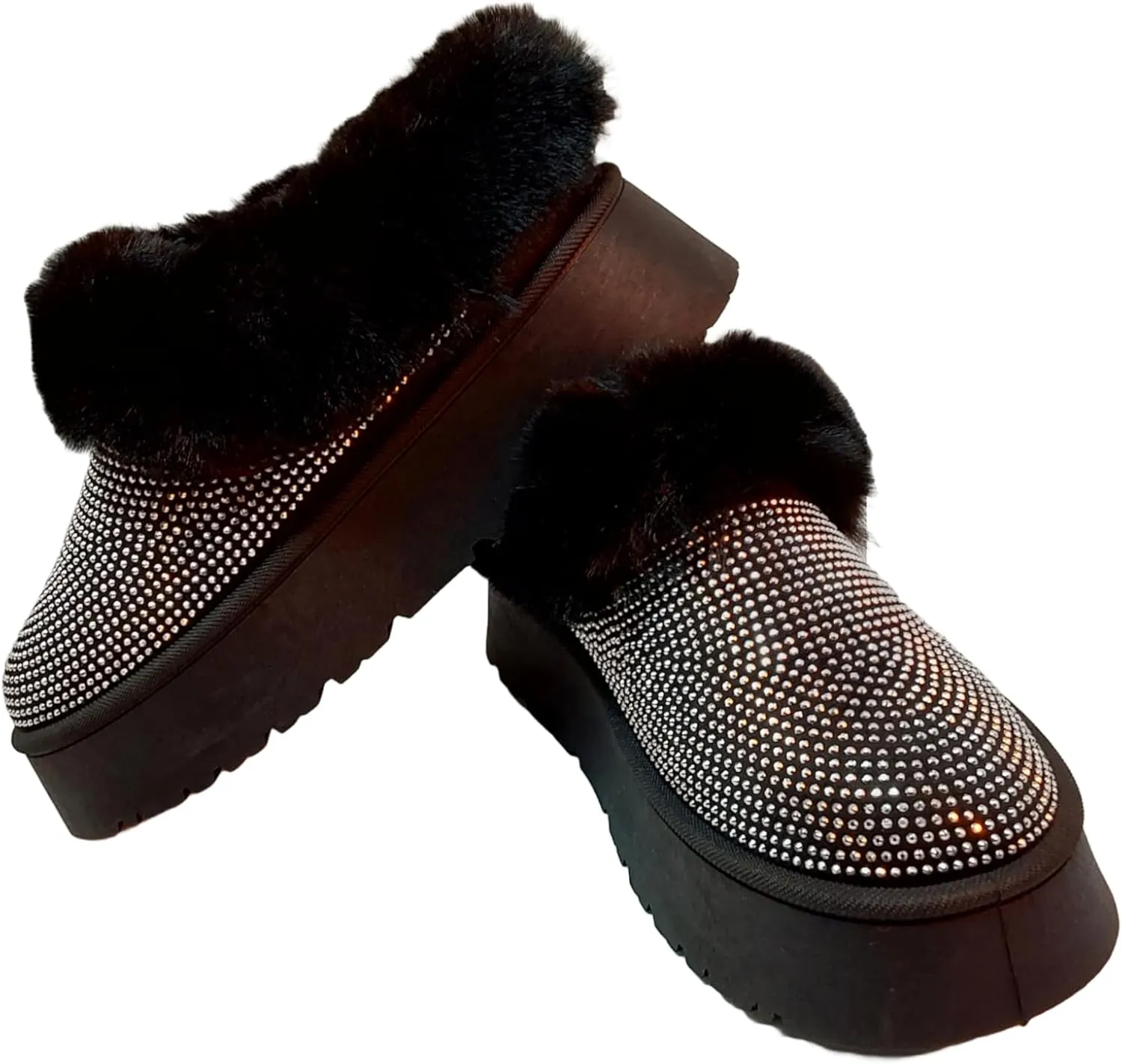 Wild Diva Women's Oaklee-04A Embellished Faux Fur Platform Booties