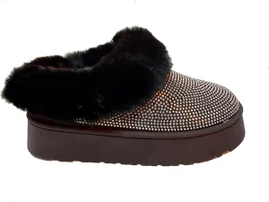 Wild Diva Women's Oaklee-04A Embellished Faux Fur Platform Booties