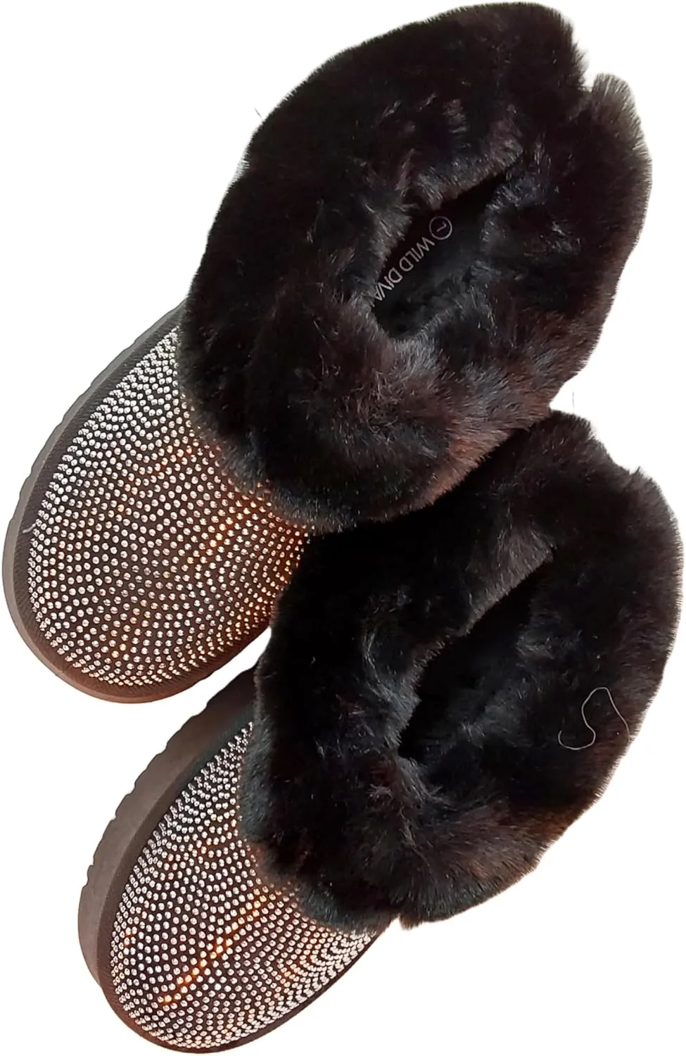 Wild Diva Women's Oaklee-04A Embellished Faux Fur Platform Booties