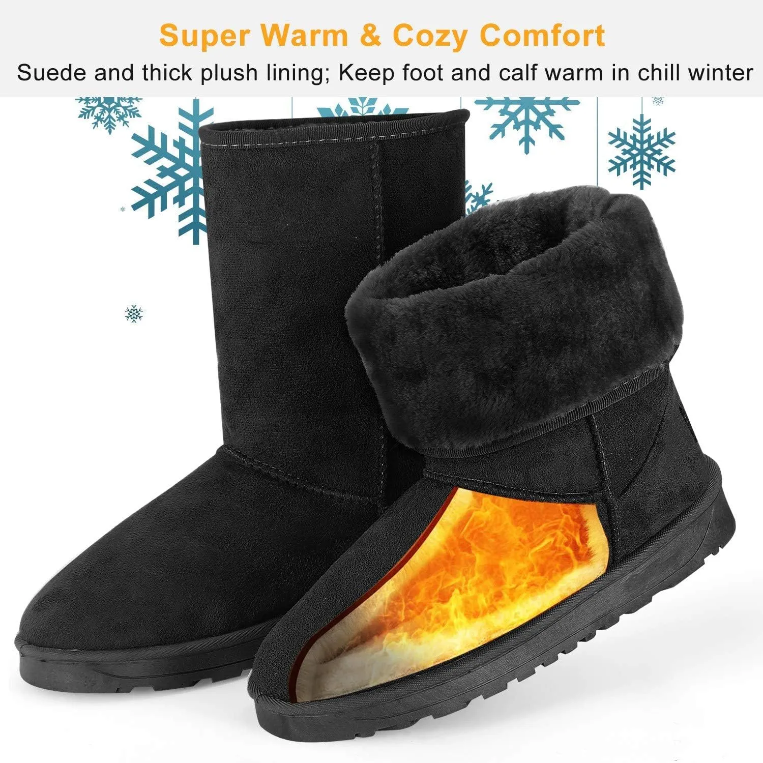 Winter Boots for Women Classic Waterproof Snow Boots Warm Mid-Calf Fur Boot