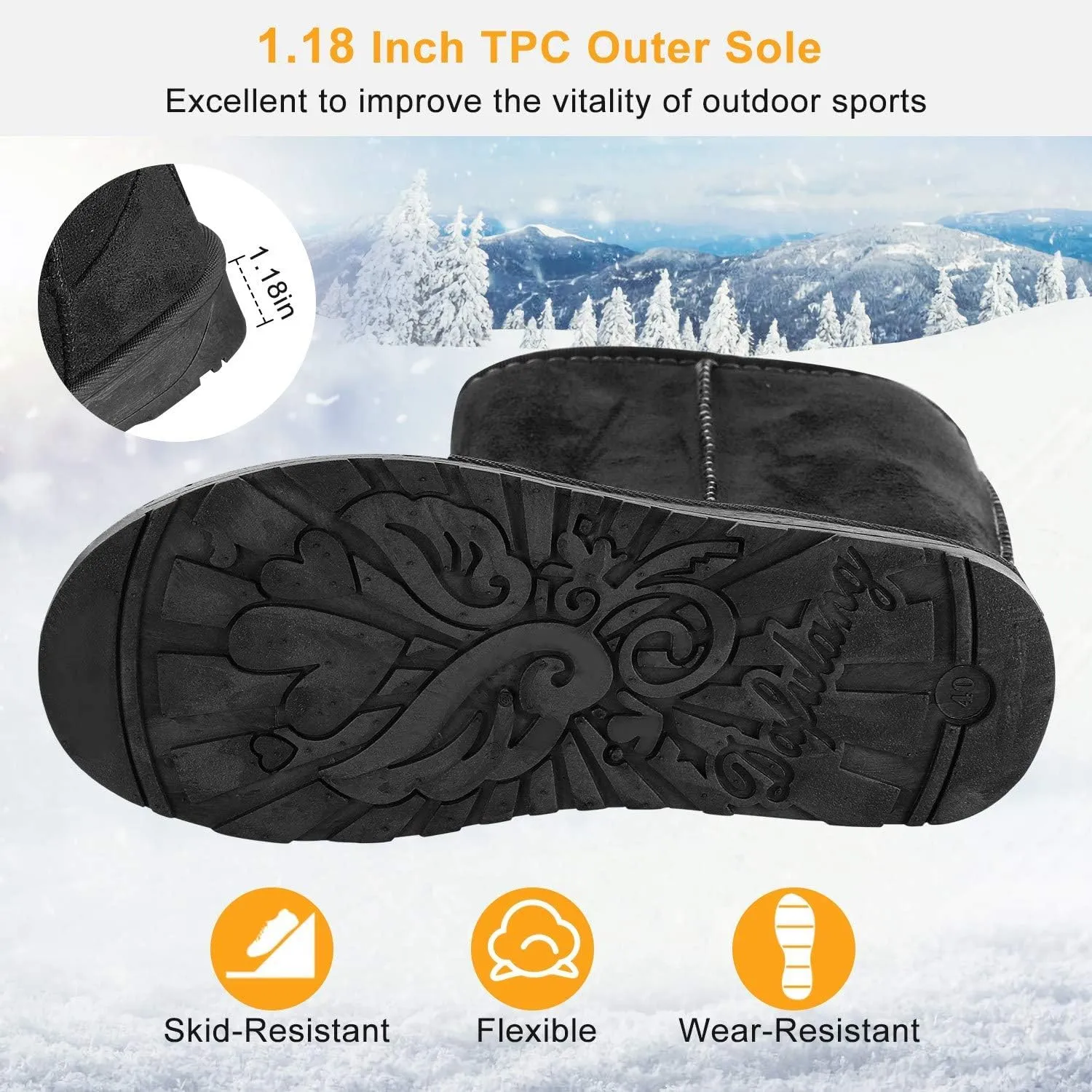 Winter Boots for Women Classic Waterproof Snow Boots Warm Mid-Calf Fur Boot