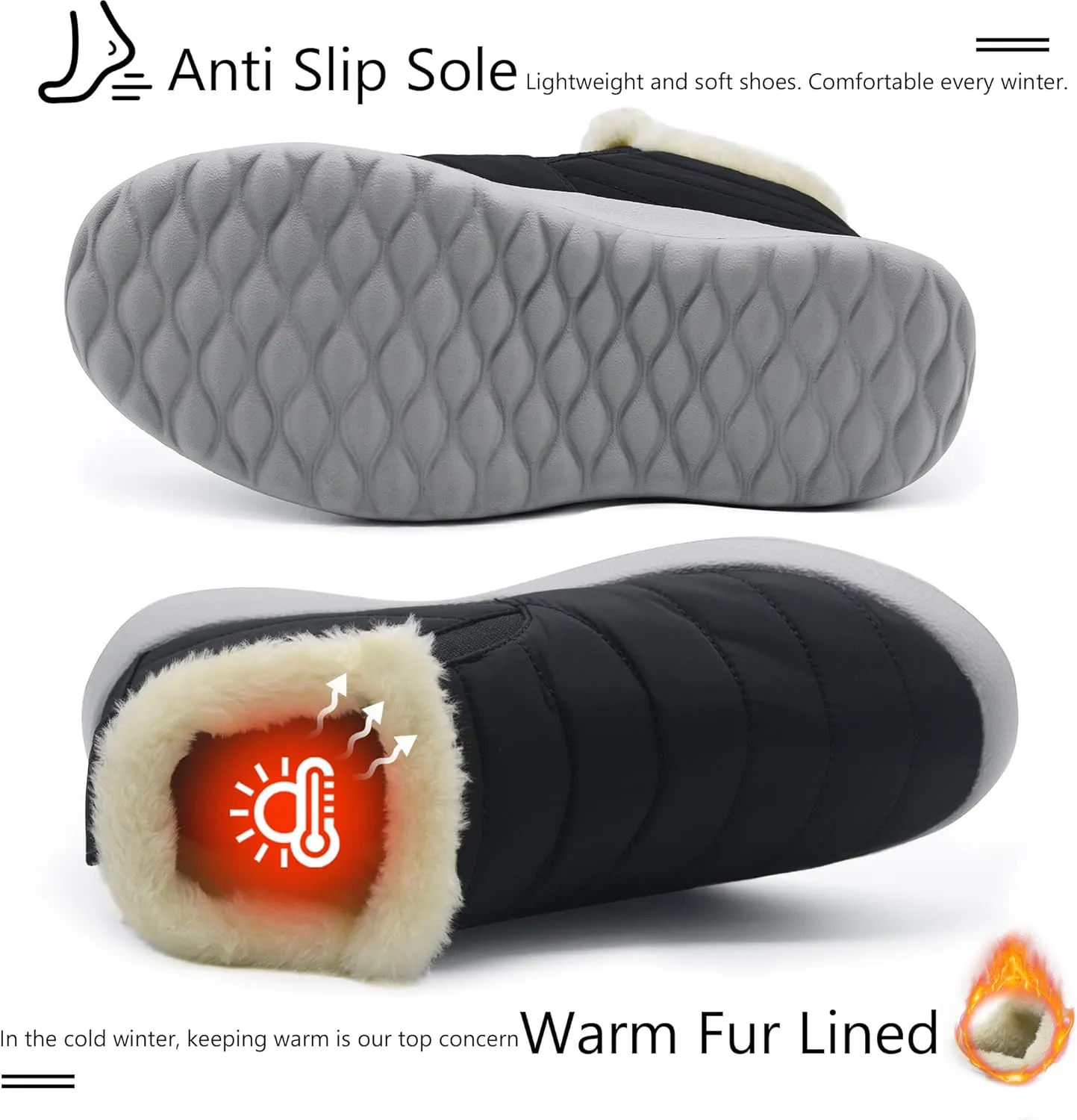 Winter Boots for Women Lightweight Comfortable Plush Waterproof Stylish Solid Color Ladies Ankle Shoes