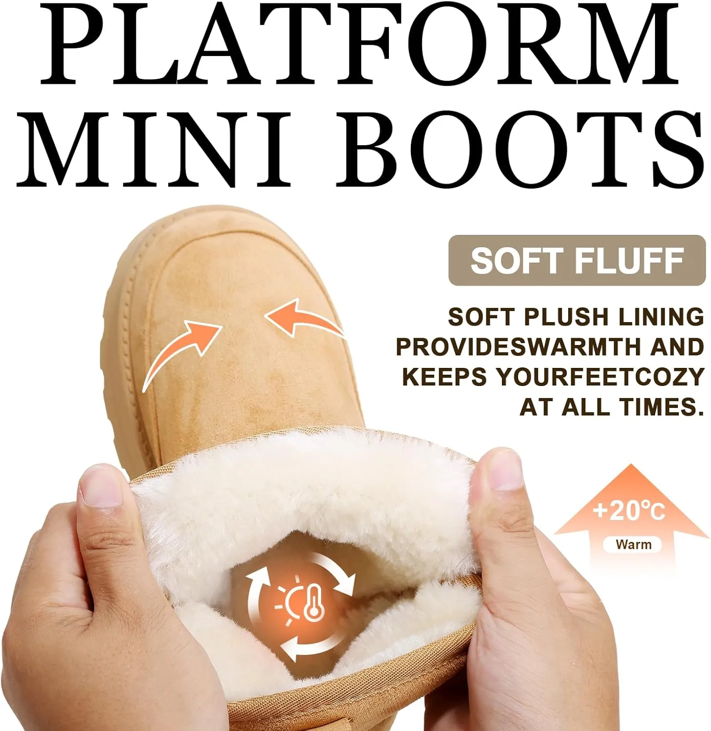 Winter Boots for Women, Lightweight Platform Boots Fashion Ankle Boots for Women,Classic Suede Fur Leather Snow Boots with Comfort Insole Waterproof Stylish Fall Boots