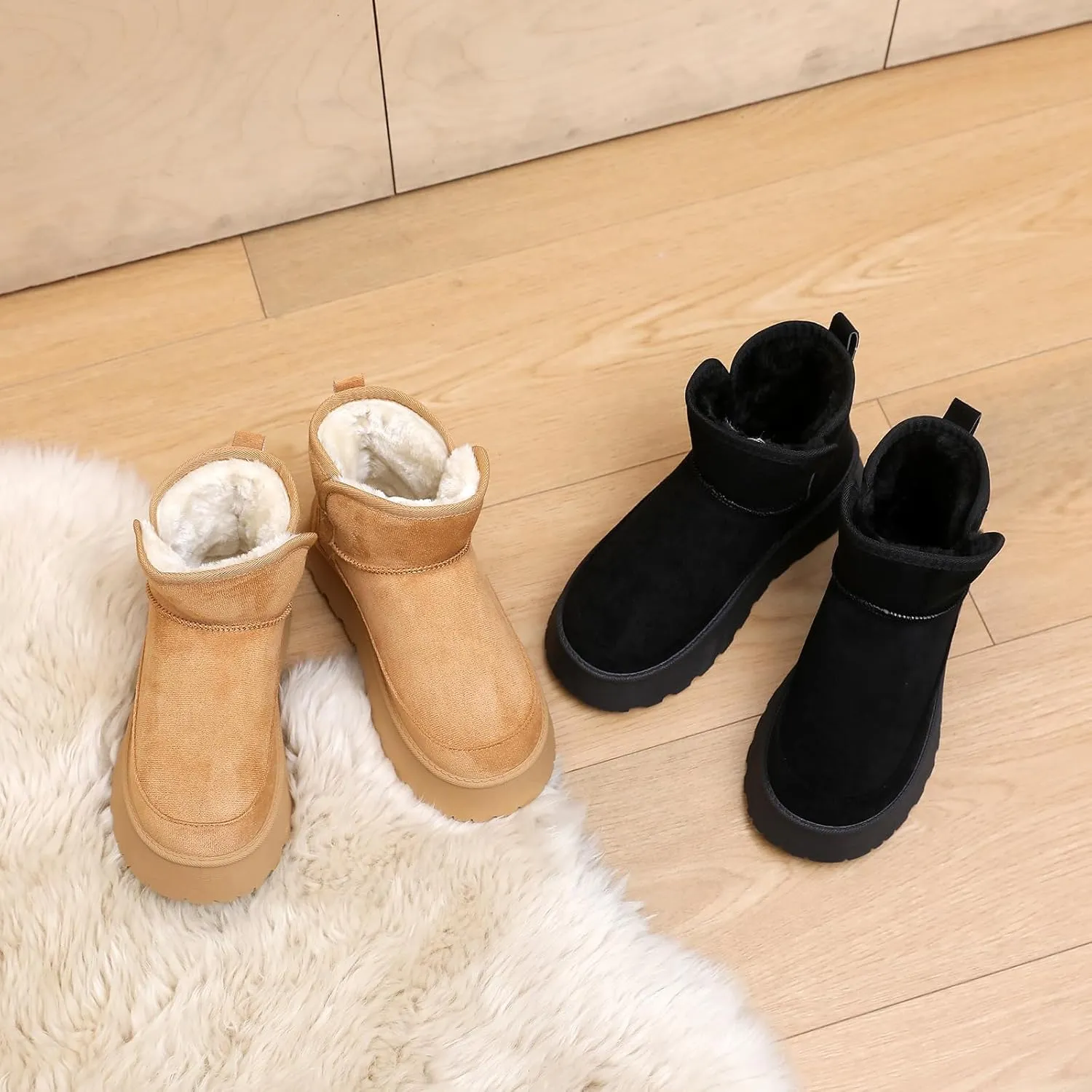 Winter Boots for Women, Lightweight Platform Boots Fashion Ankle Boots for Women,Classic Suede Fur Leather Snow Boots with Comfort Insole Waterproof Stylish Fall Boots
