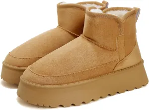 Winter Boots for Women, Lightweight Platform Boots Fashion Ankle Boots for Women,Classic Suede Fur Leather Snow Boots with Comfort Insole Waterproof Stylish Fall Boots