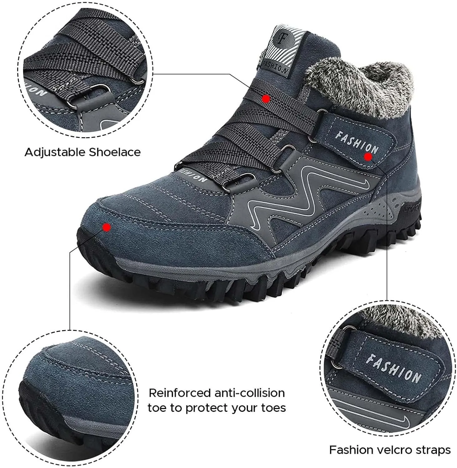 Winter Boots for Women Waterproof Non Slip, Warm Fur Lined Booties, Thick Snow Boots, Outdoor Walking Shoes