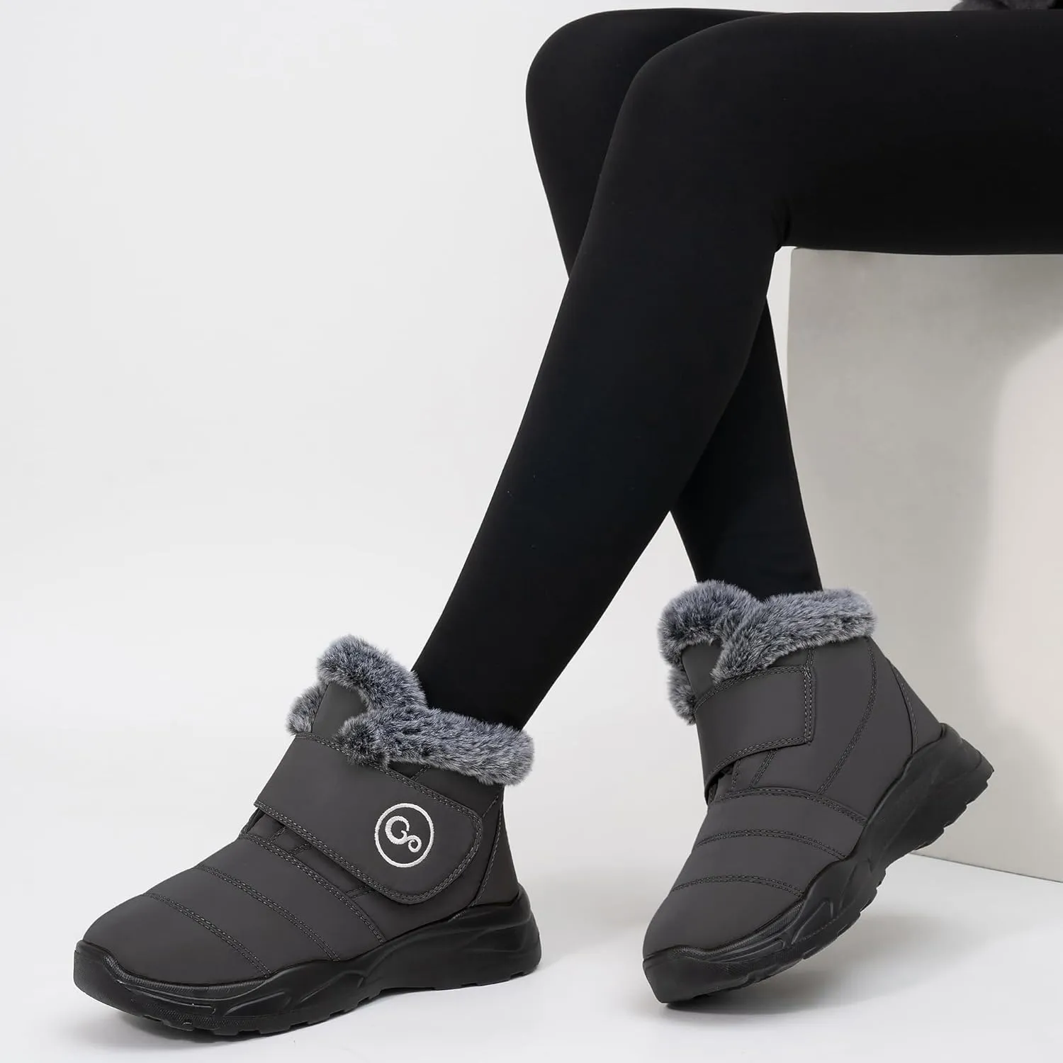 Winter Snow Boots for Women Waterproof: Fur Lined Warm Womens Boots Anti Slip Hook Loop Comfortable Booties Outdoor
