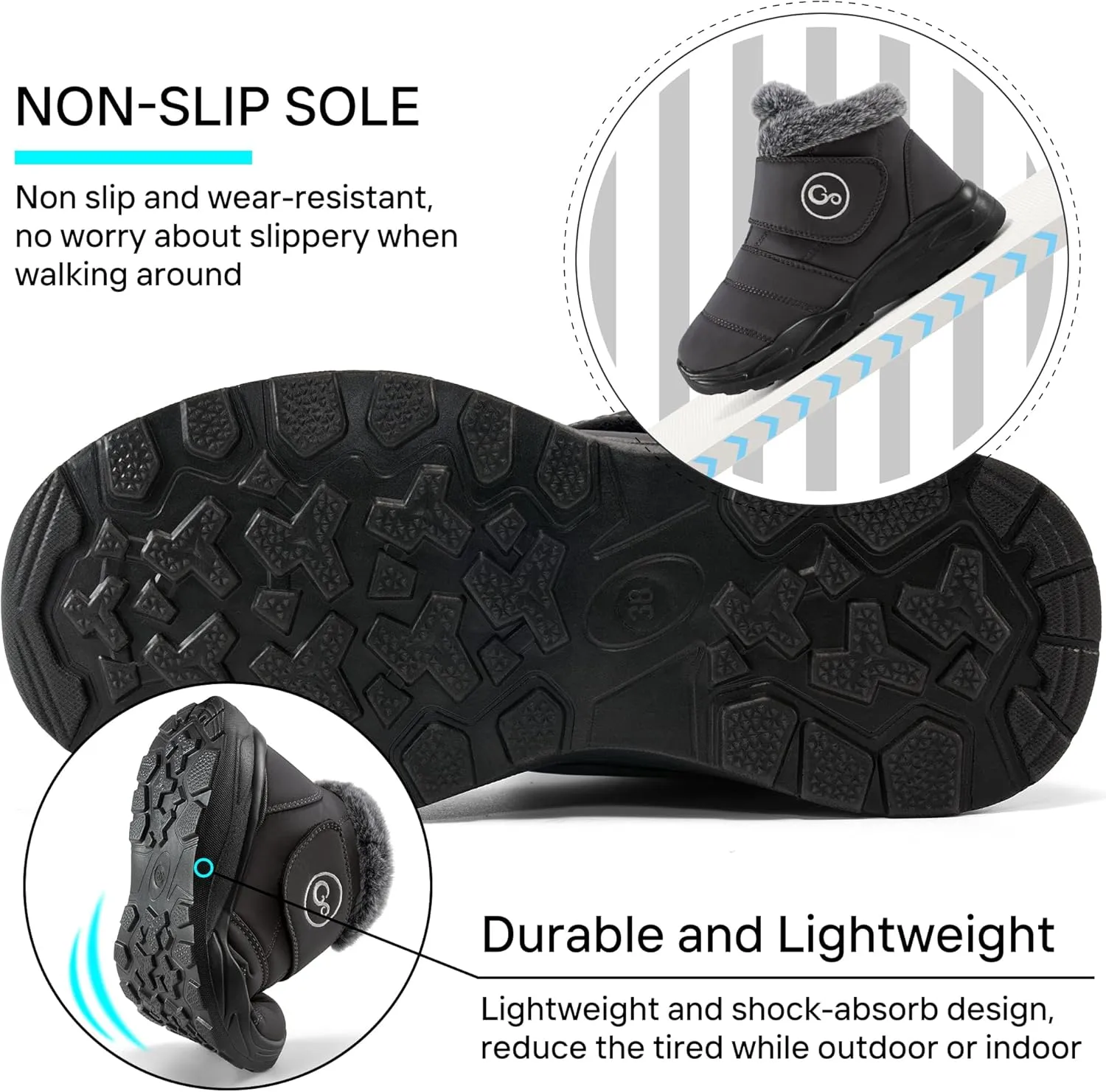 Winter Snow Boots for Women Waterproof: Fur Lined Warm Womens Boots Anti Slip Hook Loop Comfortable Booties Outdoor