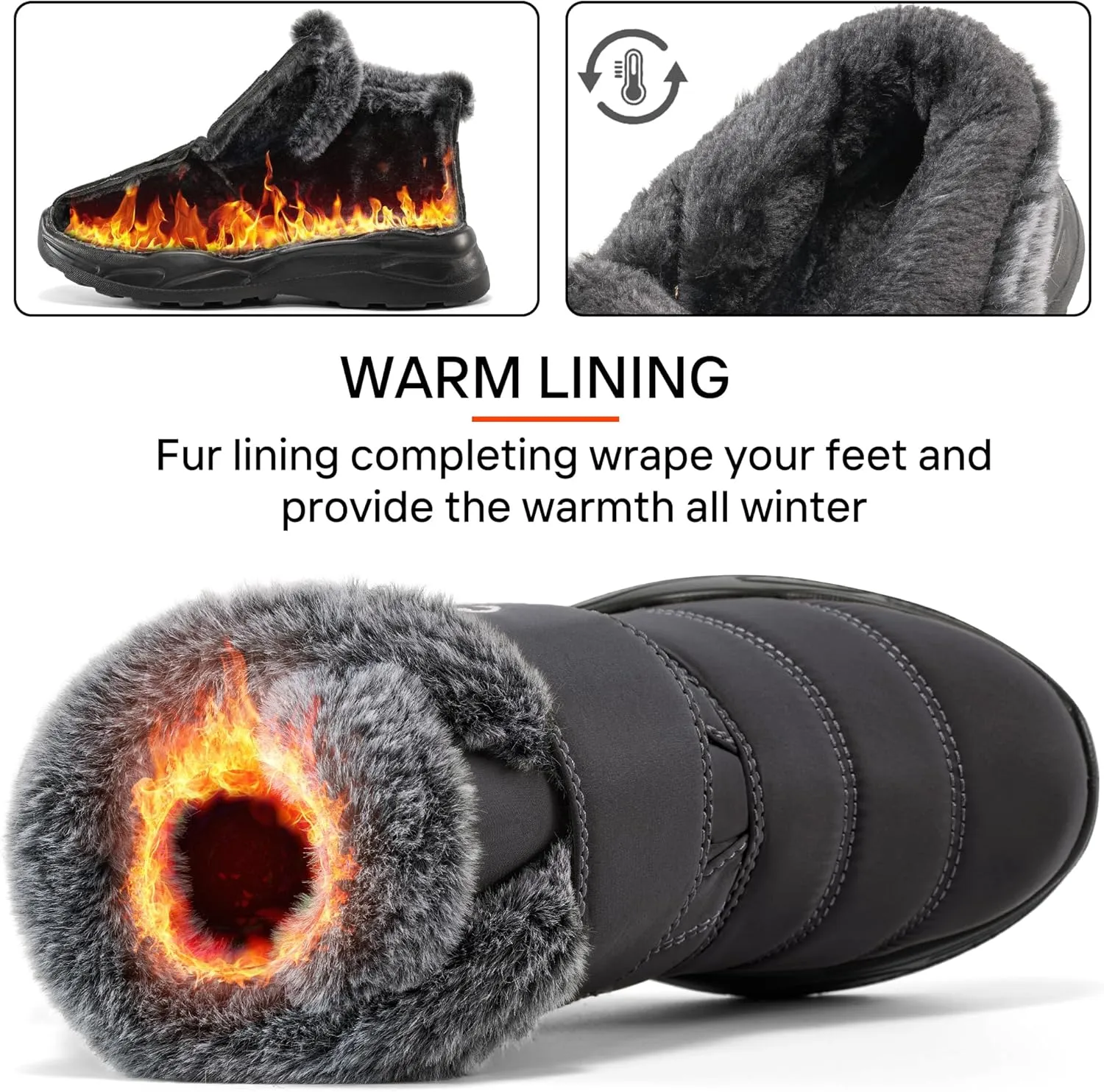 Winter Snow Boots for Women Waterproof: Fur Lined Warm Womens Boots Anti Slip Hook Loop Comfortable Booties Outdoor