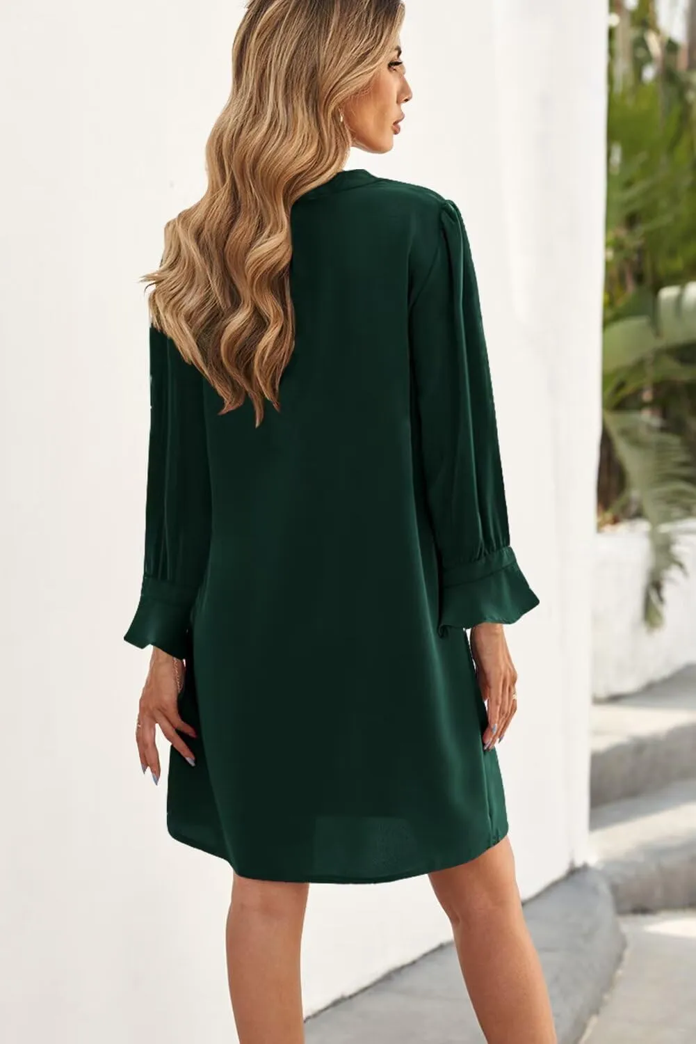 Wkior Long Sleeve Dress for Women V Neck Casual Cute Loose Flowy Swing Shift Dresses(S-2XL)