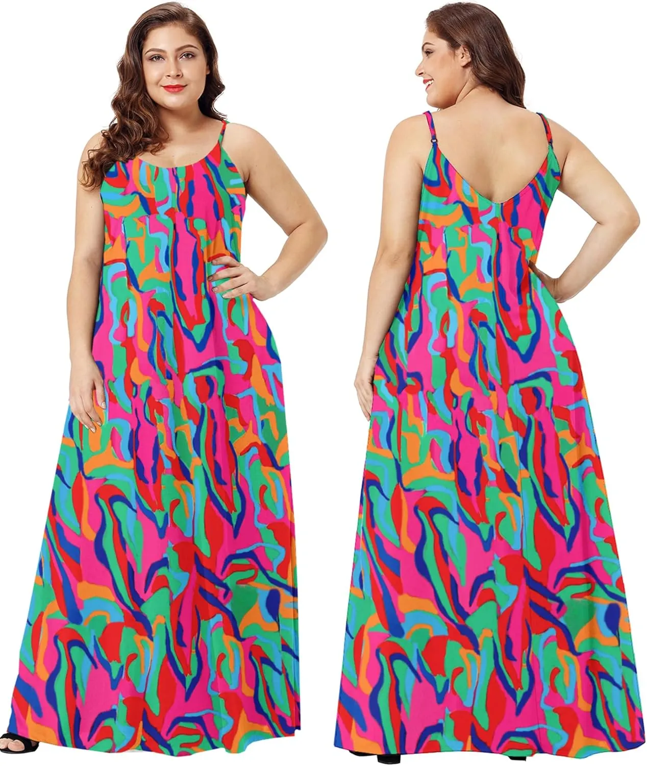 Wolddress Womens 2025 Casual Sleeveless Sundress Plus Size Loose Plain Long Summer Beach Maxi Dress with Pockets S-5X