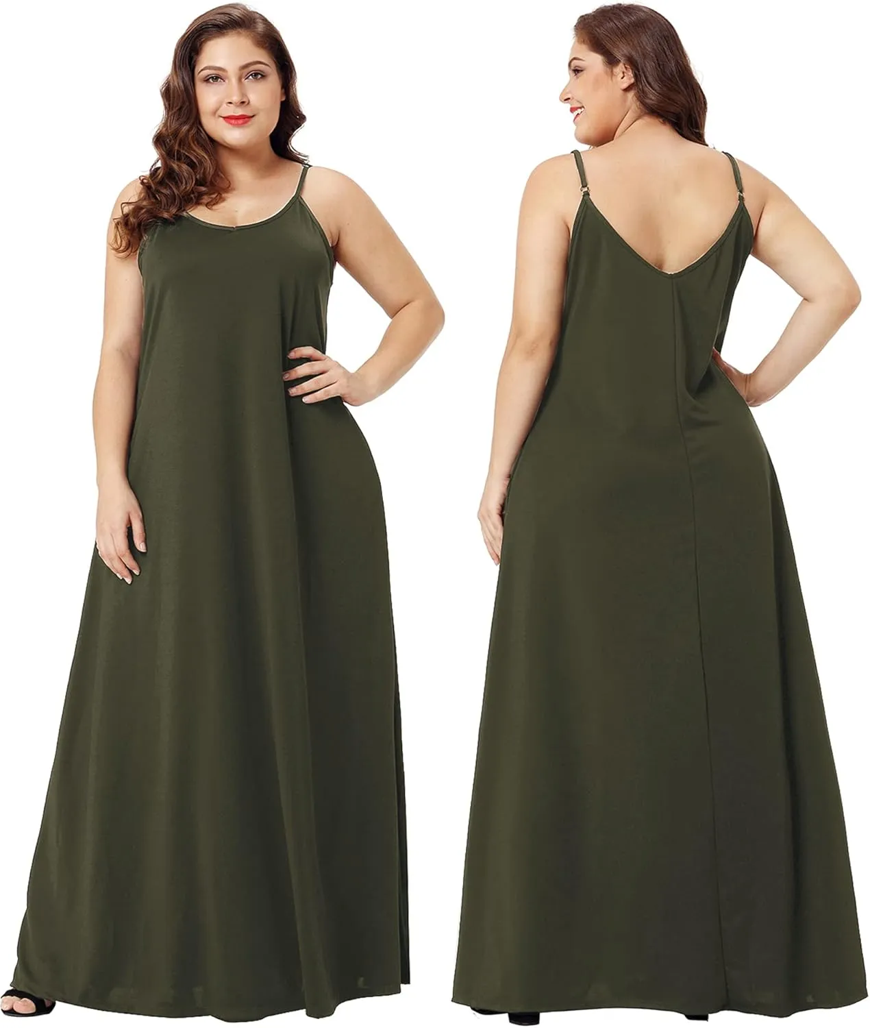 Wolddress Womens 2025 Casual Sleeveless Sundress Plus Size Loose Plain Long Summer Beach Maxi Dress with Pockets S-5X