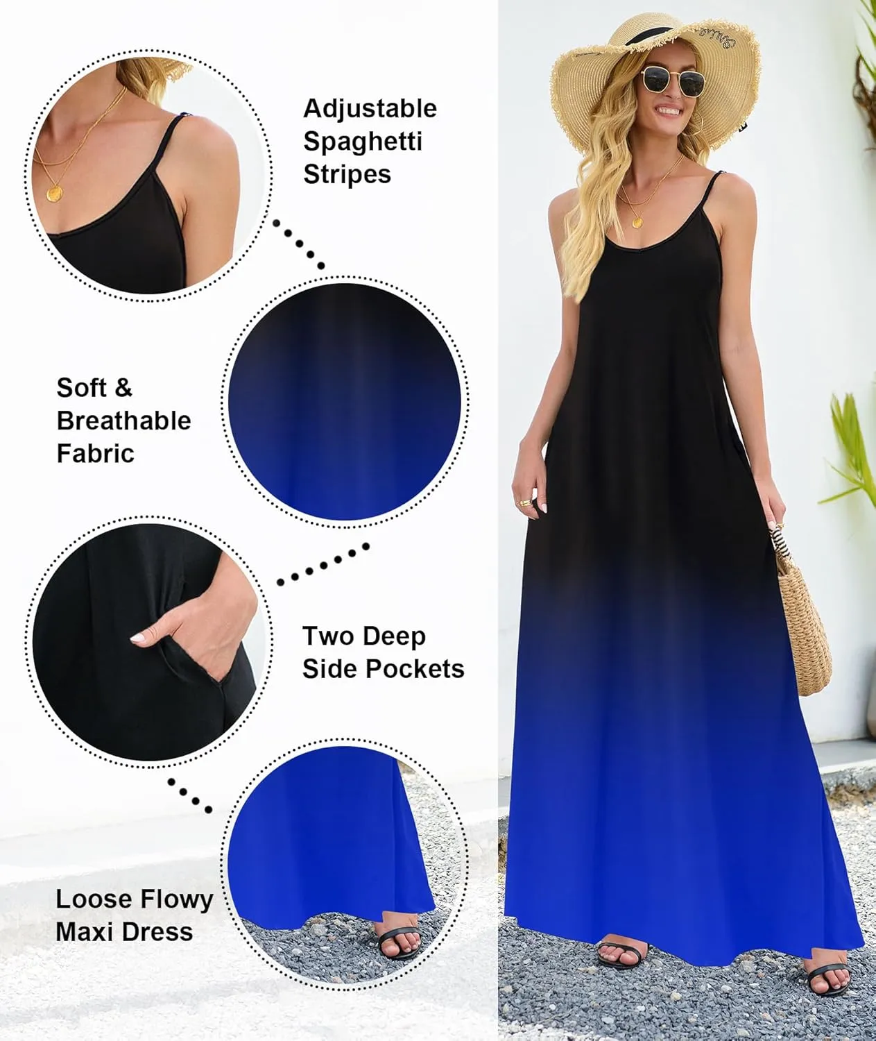Wolddress Womens 2025 Casual Sleeveless Sundress Plus Size Loose Plain Long Summer Beach Maxi Dress with Pockets S-5X