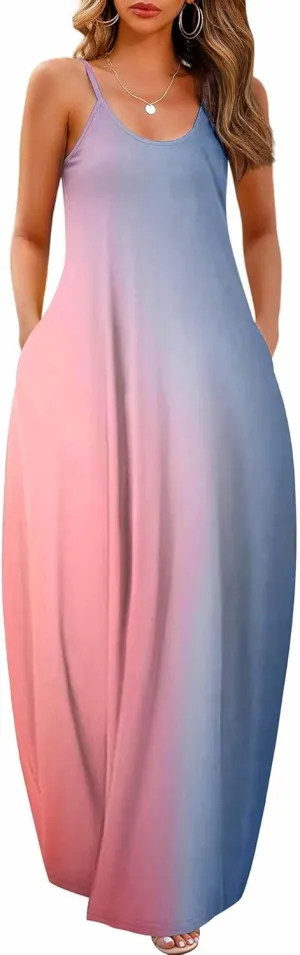 Wolddress Womens 2025 Casual Sleeveless Sundress Plus Size Loose Plain Long Summer Beach Maxi Dress with Pockets S-5X