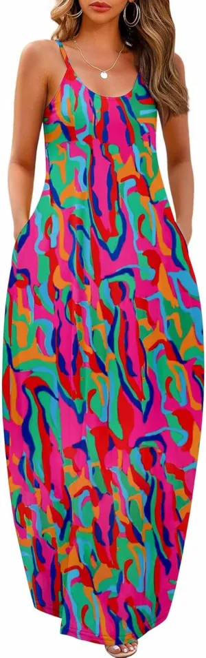 Wolddress Womens 2025 Casual Sleeveless Sundress Plus Size Loose Plain Long Summer Beach Maxi Dress with Pockets S-5X