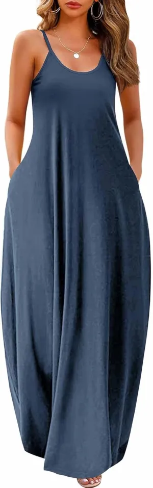Wolddress Womens 2025 Casual Sleeveless Sundress Plus Size Loose Plain Long Summer Beach Maxi Dress with Pockets S-5X