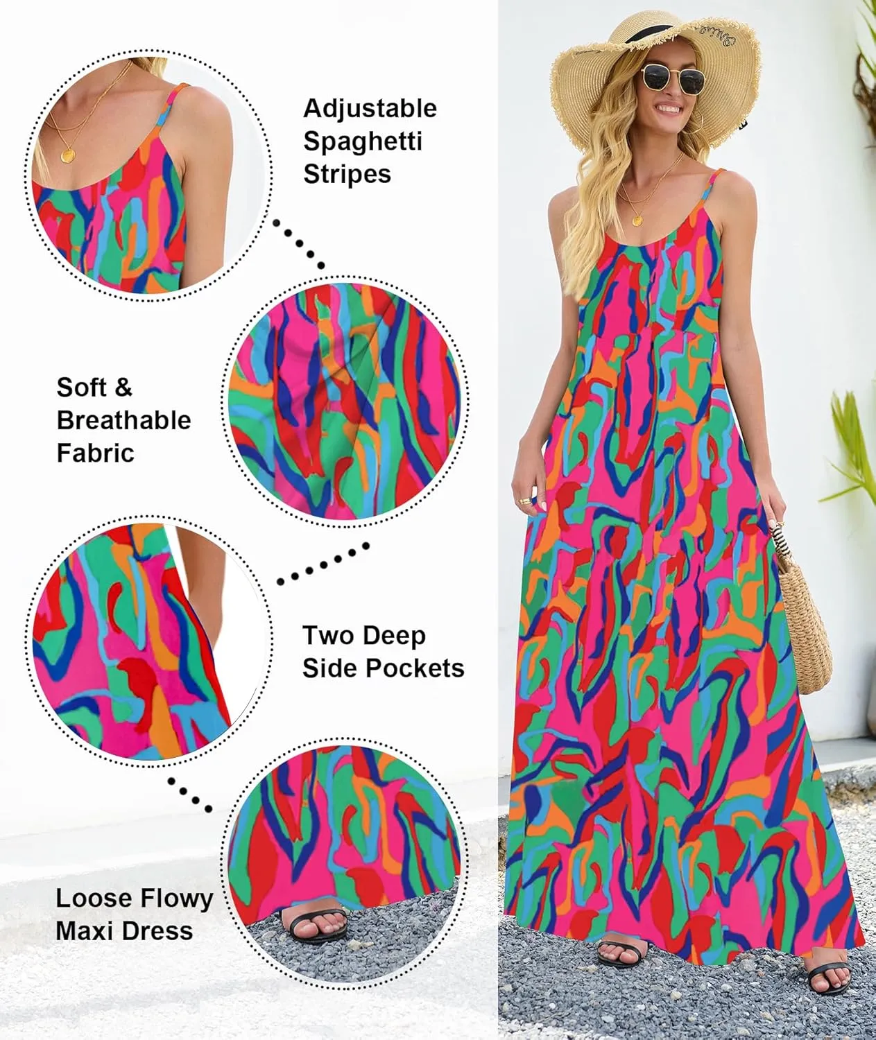 Wolddress Womens 2025 Casual Sleeveless Sundress Plus Size Loose Plain Long Summer Beach Maxi Dress with Pockets S-5X