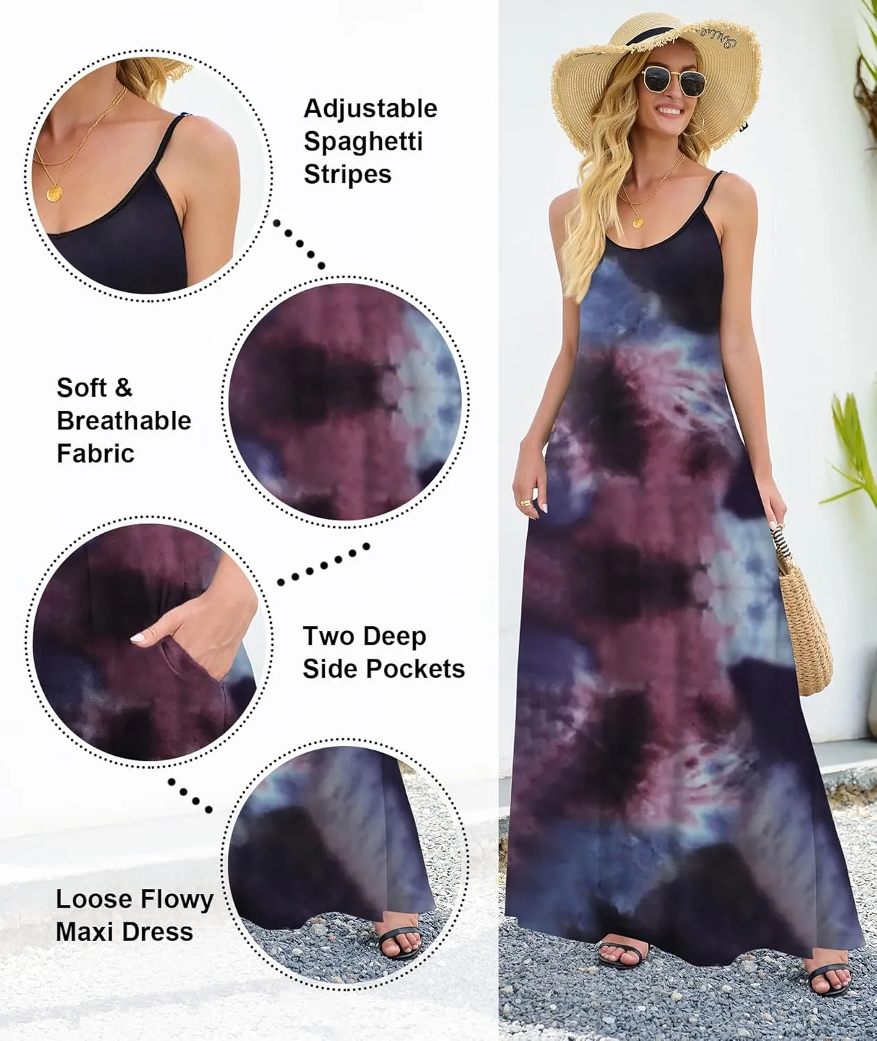 Wolddress Womens 2025 Casual Sleeveless Sundress Plus Size Loose Plain Long Summer Beach Maxi Dress with Pockets S-5X
