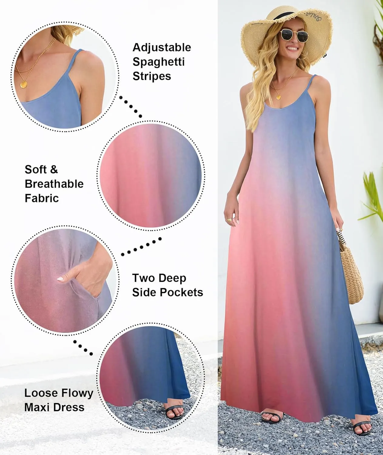 Wolddress Womens 2025 Casual Sleeveless Sundress Plus Size Loose Plain Long Summer Beach Maxi Dress with Pockets S-5X