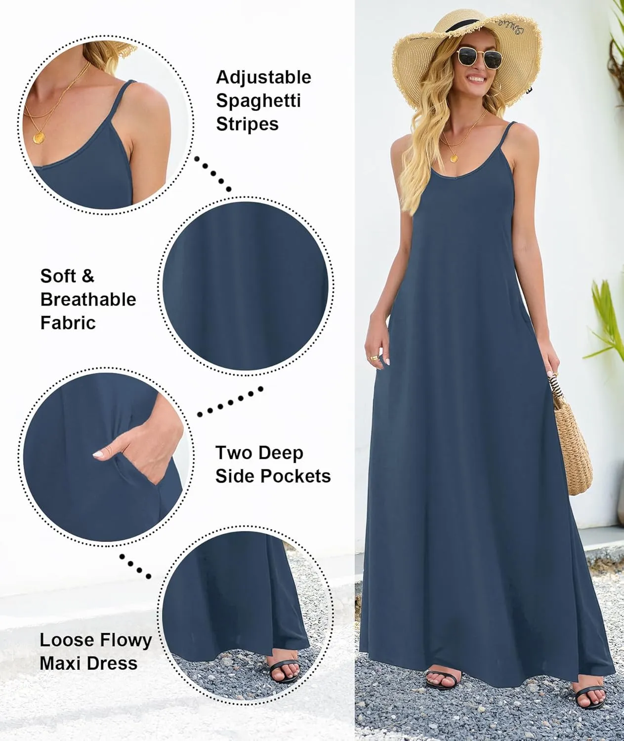 Wolddress Womens 2025 Casual Sleeveless Sundress Plus Size Loose Plain Long Summer Beach Maxi Dress with Pockets S-5X