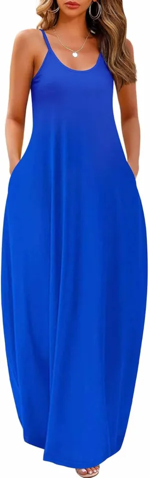 Wolddress Womens 2025 Casual Sleeveless Sundress Plus Size Loose Plain Long Summer Beach Maxi Dress with Pockets S-5X