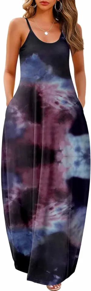 Wolddress Womens 2025 Casual Sleeveless Sundress Plus Size Loose Plain Long Summer Beach Maxi Dress with Pockets S-5X