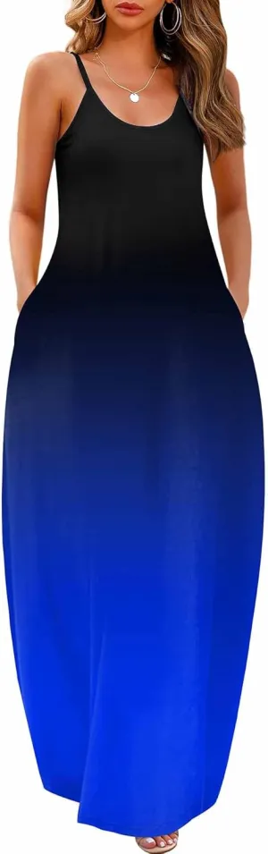 Wolddress Womens 2025 Casual Sleeveless Sundress Plus Size Loose Plain Long Summer Beach Maxi Dress with Pockets S-5X