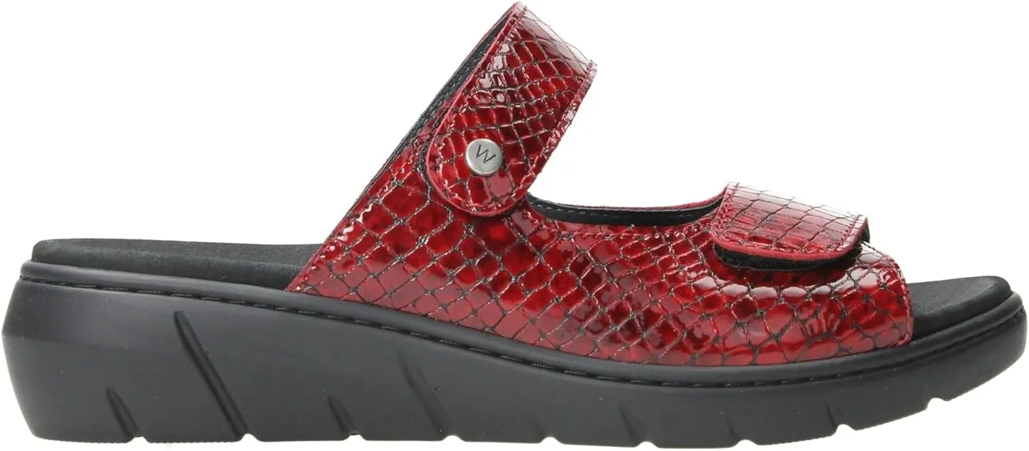 Wolky Women's Flat Sandals, Red Mini Croco Leather, 7-7. 5