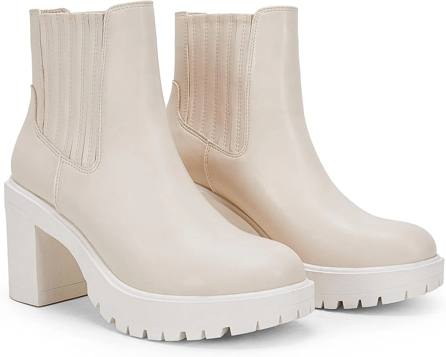 Womems Platform Lug Sole Ankle Boots Chunky Block Heel Seam Booties Combat Cozy Round Toe Chelsea Shoes