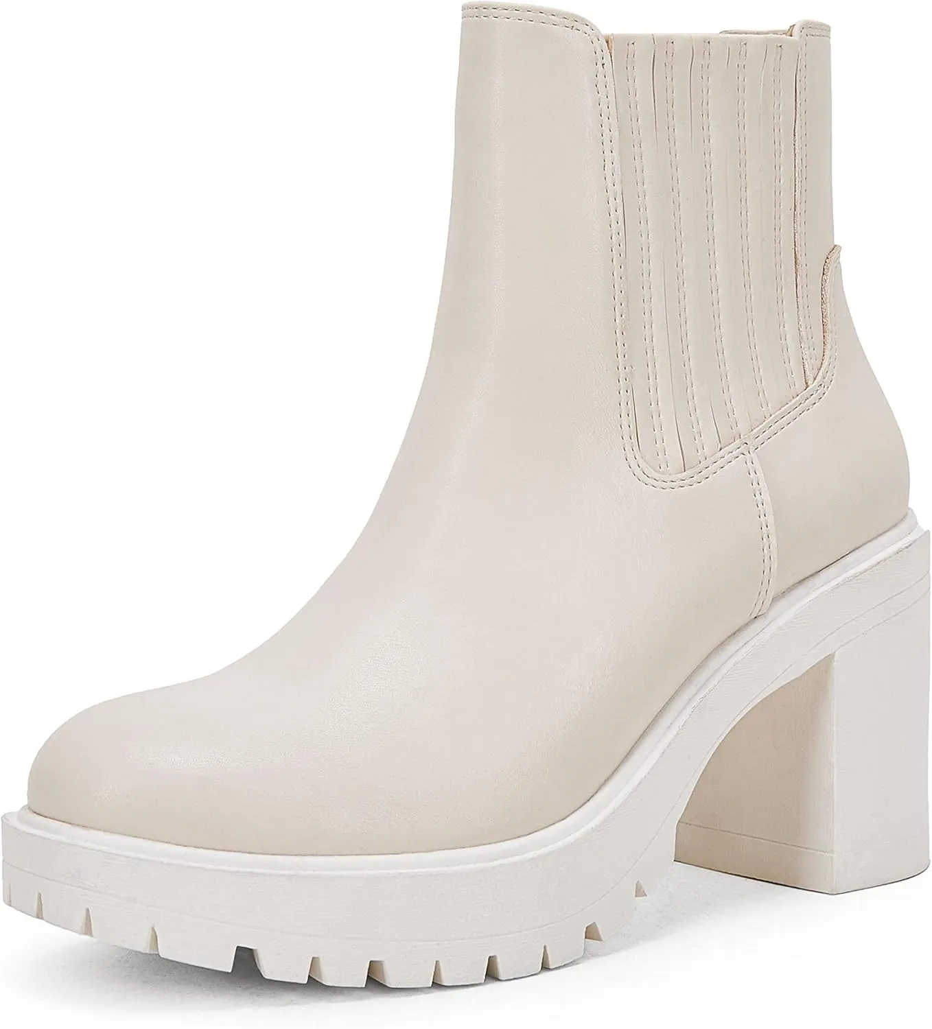 Womems Platform Lug Sole Ankle Boots Chunky Block Heel Seam Booties Combat Cozy Round Toe Chelsea Shoes