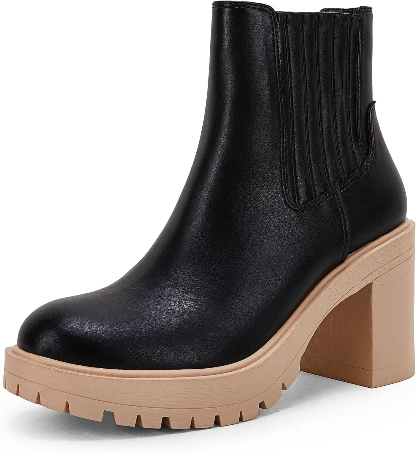Womems Platform Lug Sole Ankle Boots Chunky Block Heel Seam Booties Combat Cozy Round Toe Chelsea Shoes