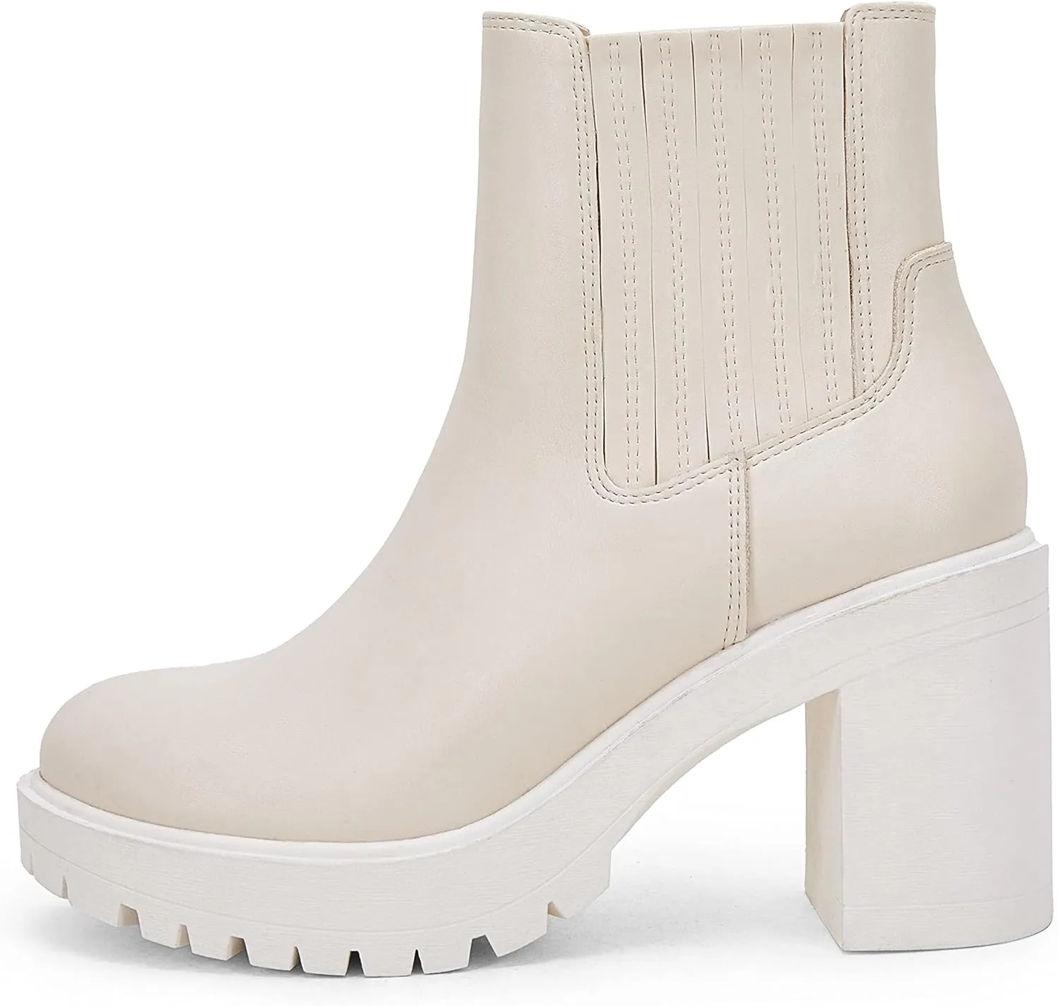 Womems Platform Lug Sole Ankle Boots Chunky Block Heel Seam Booties Combat Cozy Round Toe Chelsea Shoes
