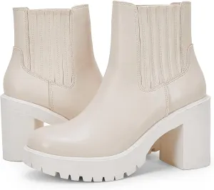 Womems Platform Lug Sole Ankle Boots Chunky Block Heel Seam Booties Combat Cozy Round Toe Chelsea Shoes