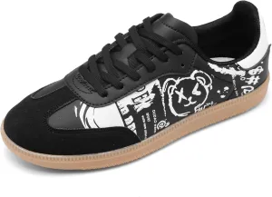 Women and Men Retro Fashion Sneakers Lace Up Walking Shoes Low Top Casual Sneakers Comfortable Cartoon Patten Shoes