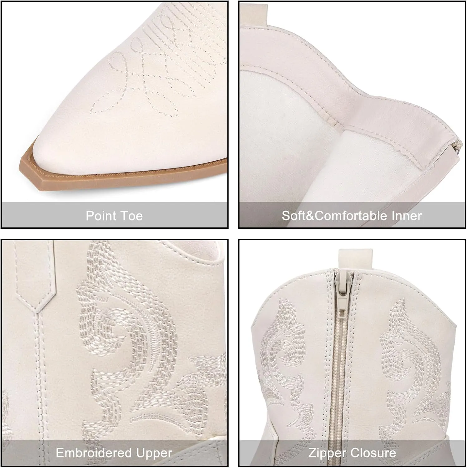 Women Ankle Cowboy Boots Western Cowgirl Boots Pointed Toe Booties Chunky Heel Embroidered Upper Zipper Pull on Ladies Short Boot