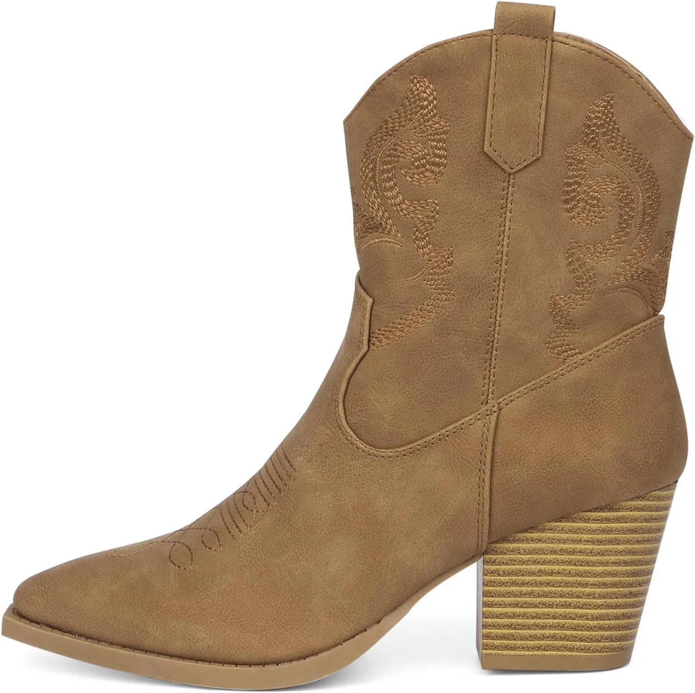 Women Ankle Cowboy Boots Western Cowgirl Boots Pointed Toe Booties Chunky Heel Embroidered Upper Zipper Pull on Ladies Short Boot
