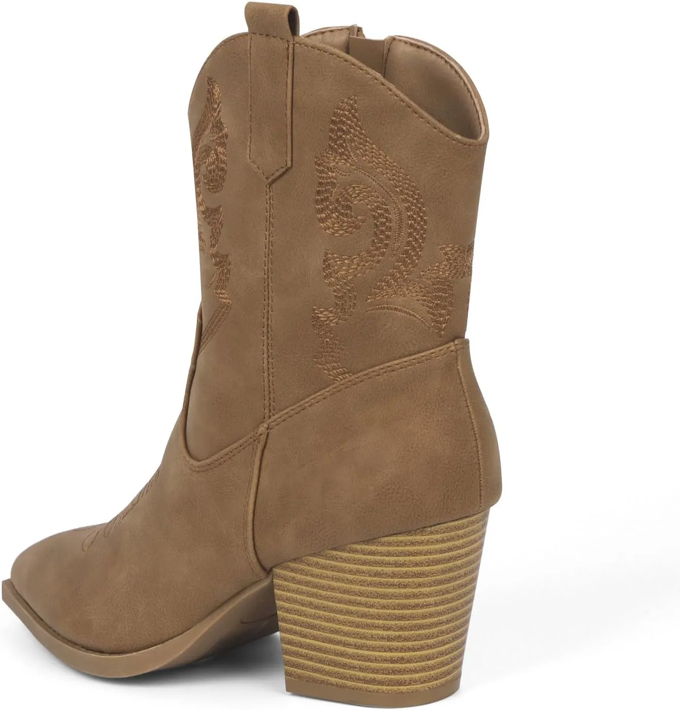 Women Ankle Cowboy Boots Western Cowgirl Boots Pointed Toe Booties Chunky Heel Embroidered Upper Zipper Pull on Ladies Short Boot