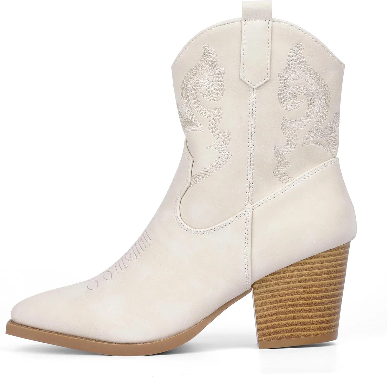 Women Ankle Cowboy Boots Western Cowgirl Boots Pointed Toe Booties Chunky Heel Embroidered Upper Zipper Pull on Ladies Short Boot