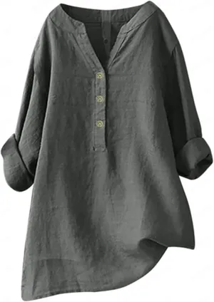 Women Button Down Collar Shirt Plain Short Sleeve Linen Summer Casual Lightweight Blouses Top Loose Tee Shirts