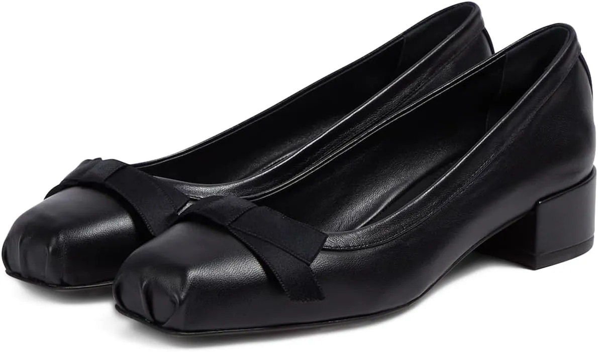 Women Chunky Block Heel Pumps Bow Square Toe 1.5 Inch Heels Dress Shoes Slip On Matte Patent Leather Closed Toe Sandals Dressy Office Work Pump Ladies Comfort Dance Wedding Shoe 4-11 M US